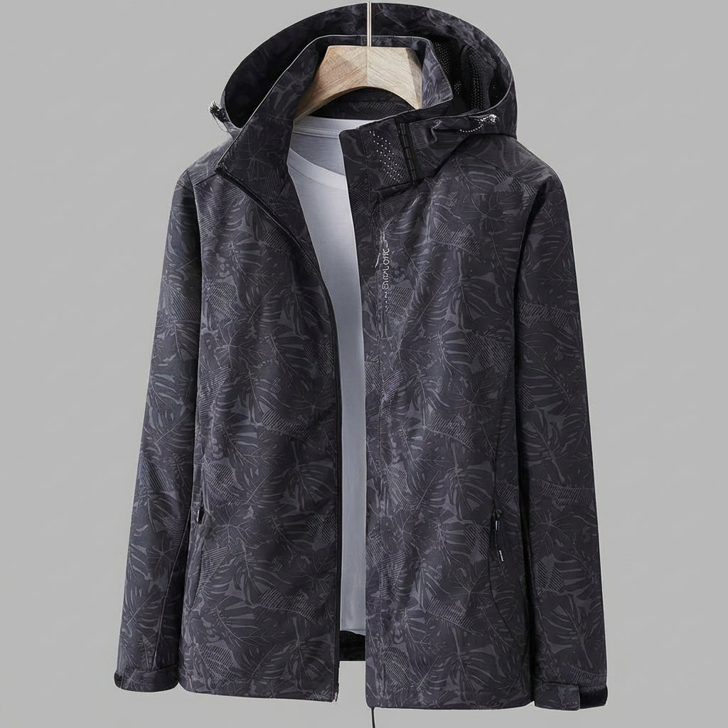 Olvoria | Women's Hooded Rain Jacket with Leaf Pattern