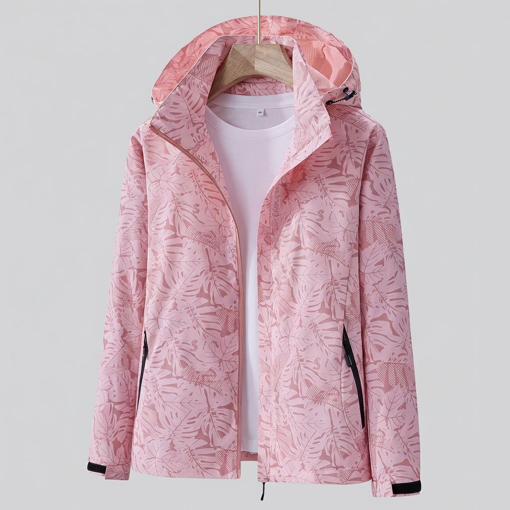 Olvoria | Women's Hooded Rain Jacket with Leaf Pattern