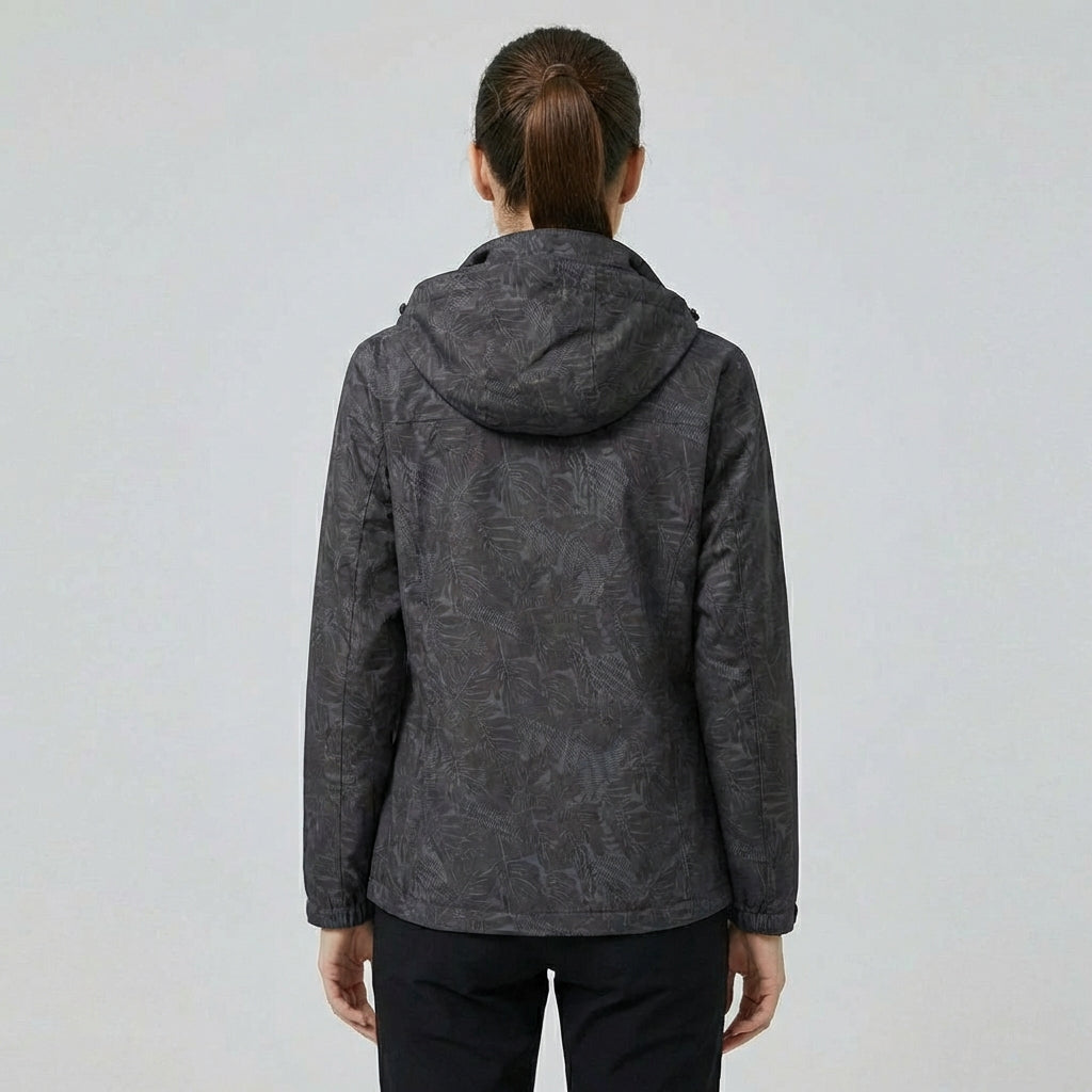 Olvoria | Women's Hooded Rain Jacket with Leaf Pattern