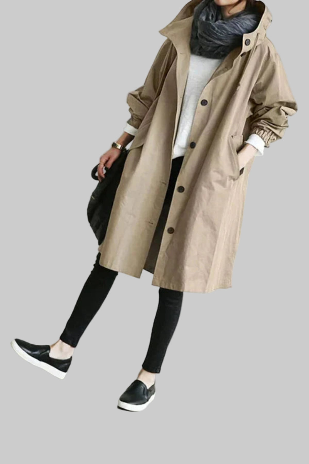 Olvoria | Women's Hooded Trench Coat - Relaxed Oversized Fit
