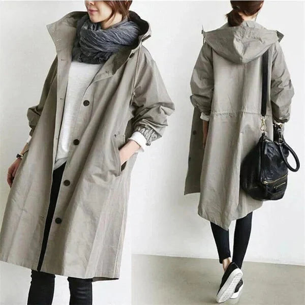 Olvoria | Women's Hooded Trench Coat - Relaxed Oversized Fit