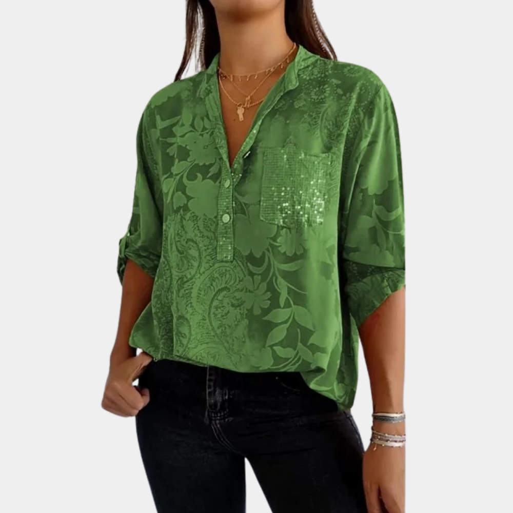 Olvoria | Women's Jacquard Button-Up Blouse