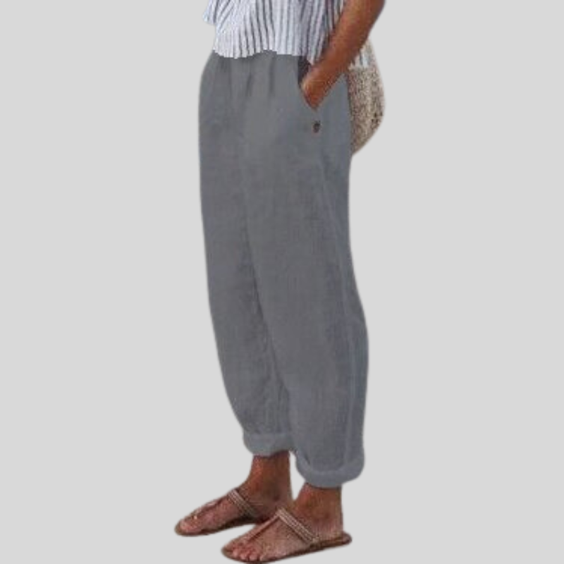 Olvoria | Women's Linen Relaxed Fit Folded Hem Trousers