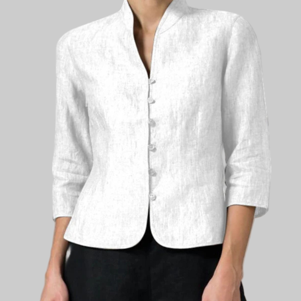 Olvoria | Women's Mandarin Collar Blouse with Button Front