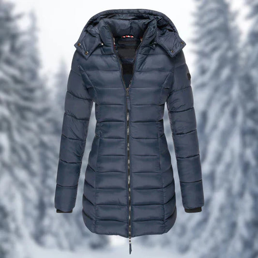 Olvoria | Women's Mid-Length Padded Winter Coat with Hood