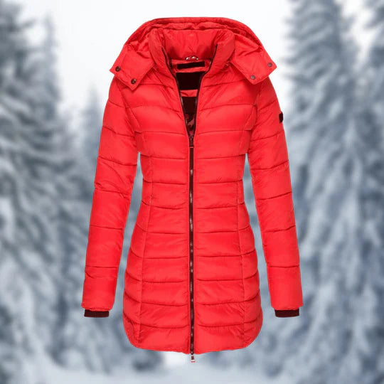 Olvoria | Women's Mid-Length Padded Winter Coat with Hood