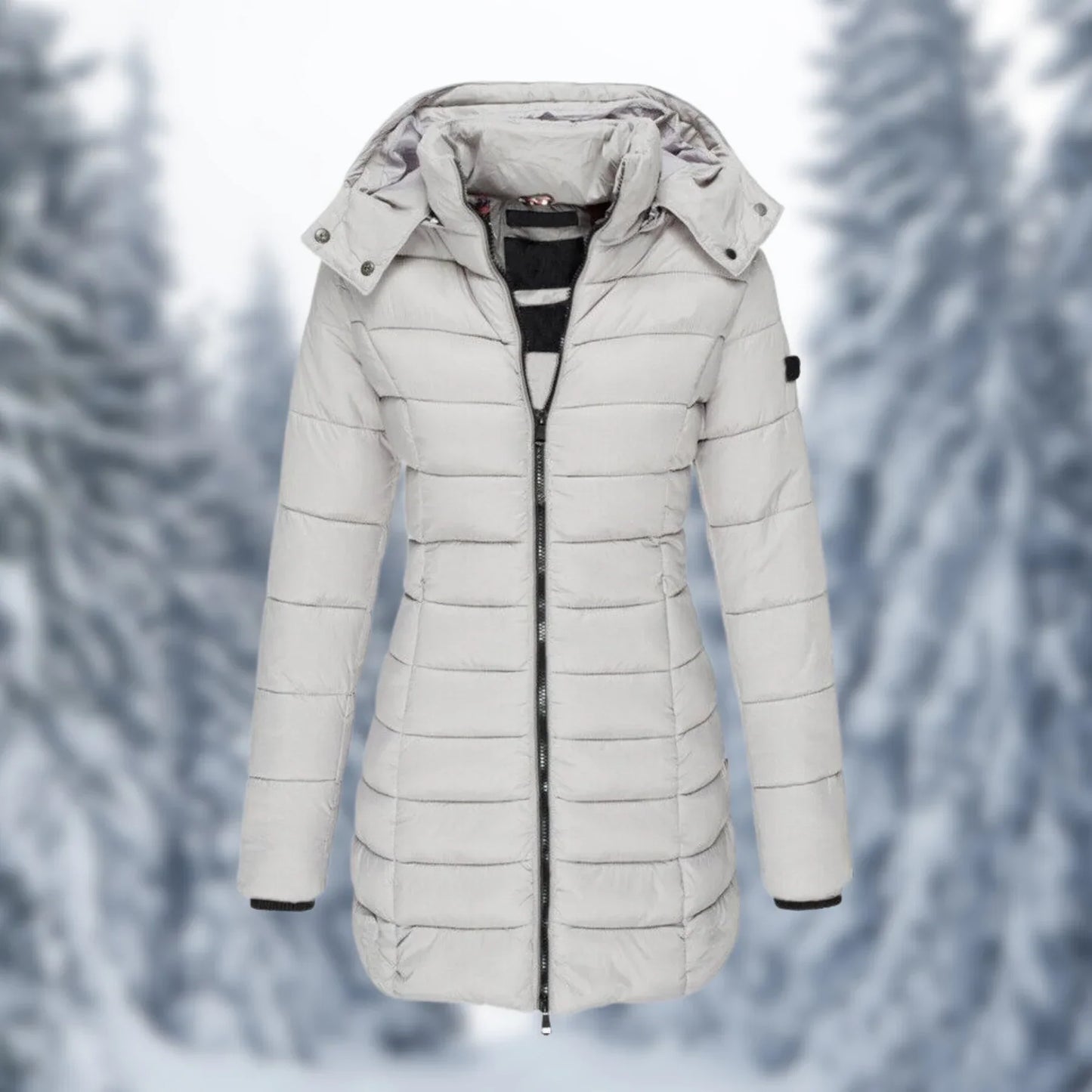 Olvoria | Women's Mid-Length Padded Winter Coat with Hood