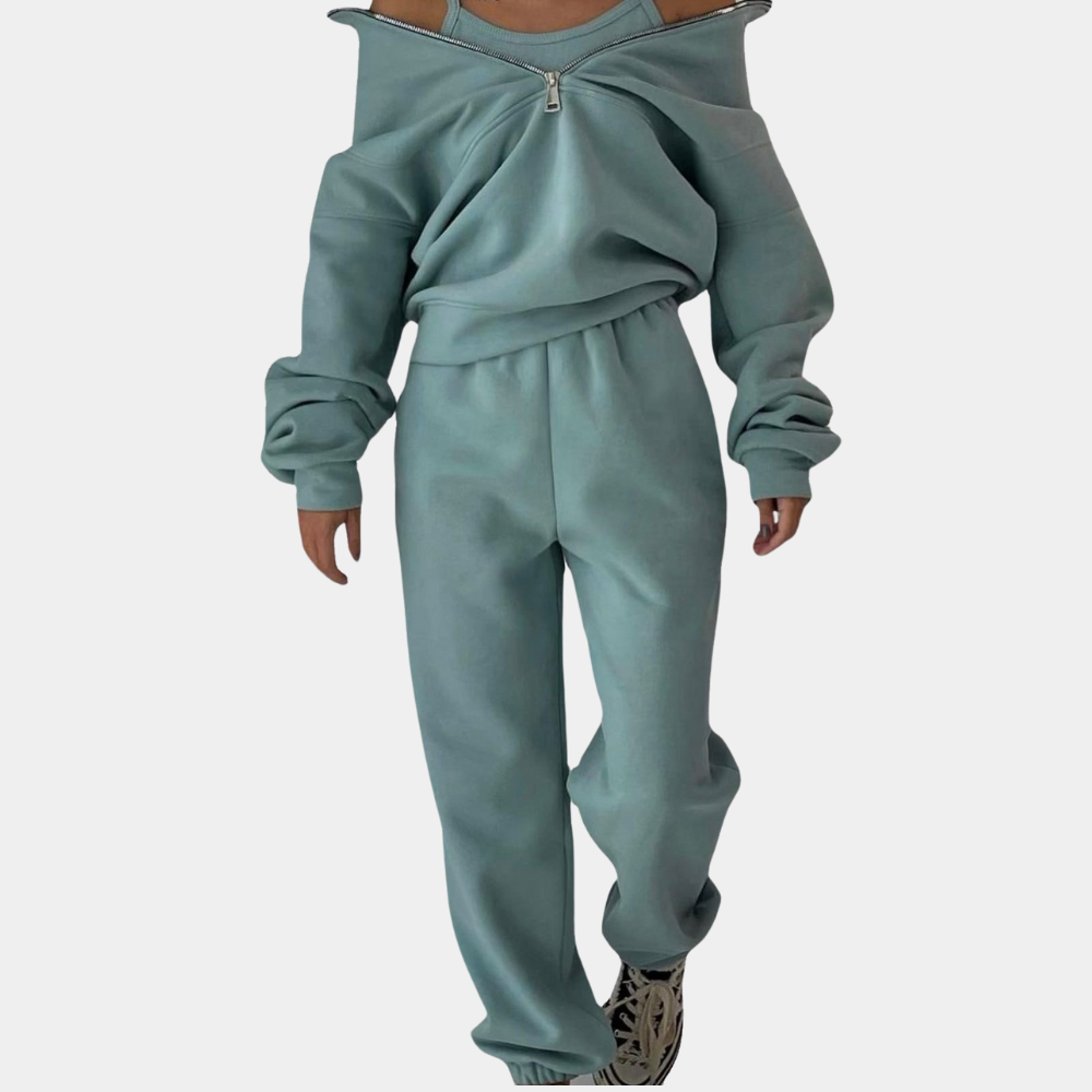 Olvoria | Women's Oversized Sweat Suit Set with Zip Collar
