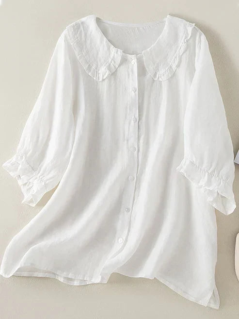 Olvoria | Women's Ruffle Collar Button-Down Shirt