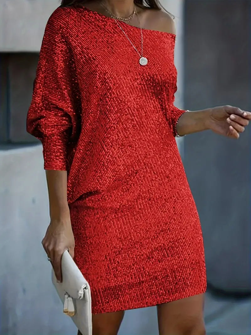 Olvoria | Women's Sequined Off-the-Shoulder Dress
