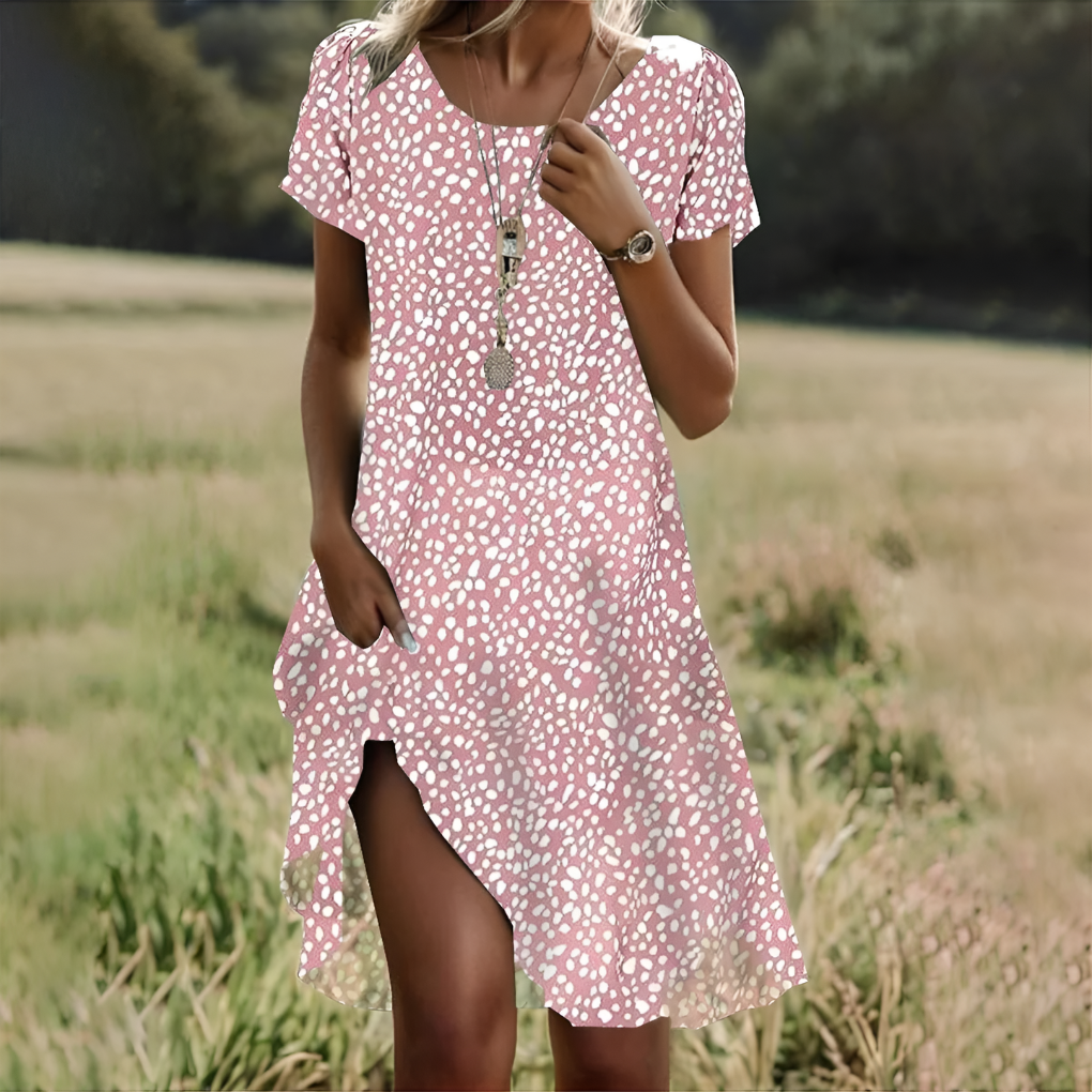Olvoria | Women's Short Sleeve A-Line Dress with Polka Dots