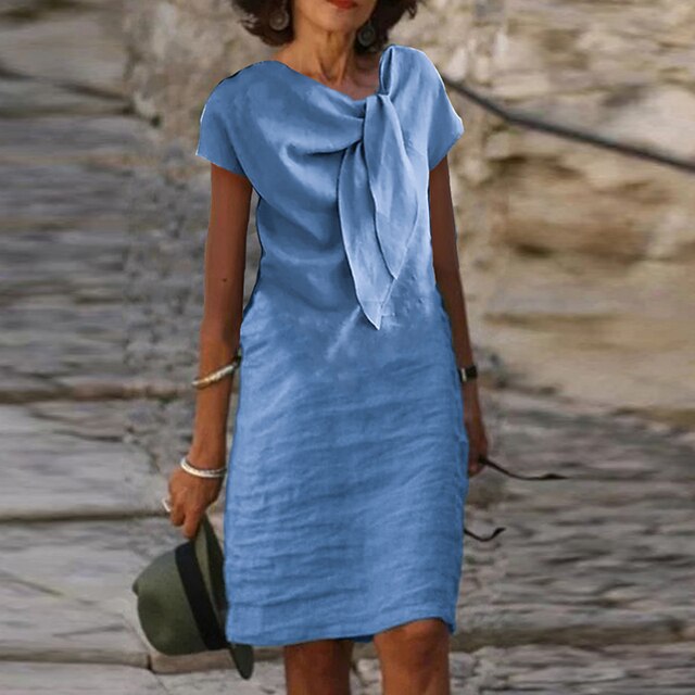 Olvoria | Women's Short Sleeve Bow Neck Sheath Dress