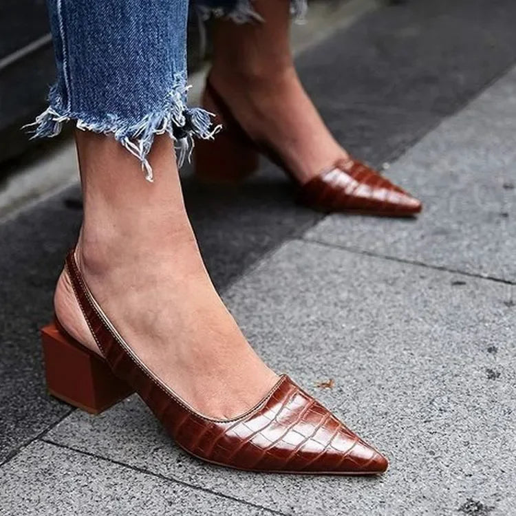 Olvoria | Women's Slingback Pumps with Croco Embossing