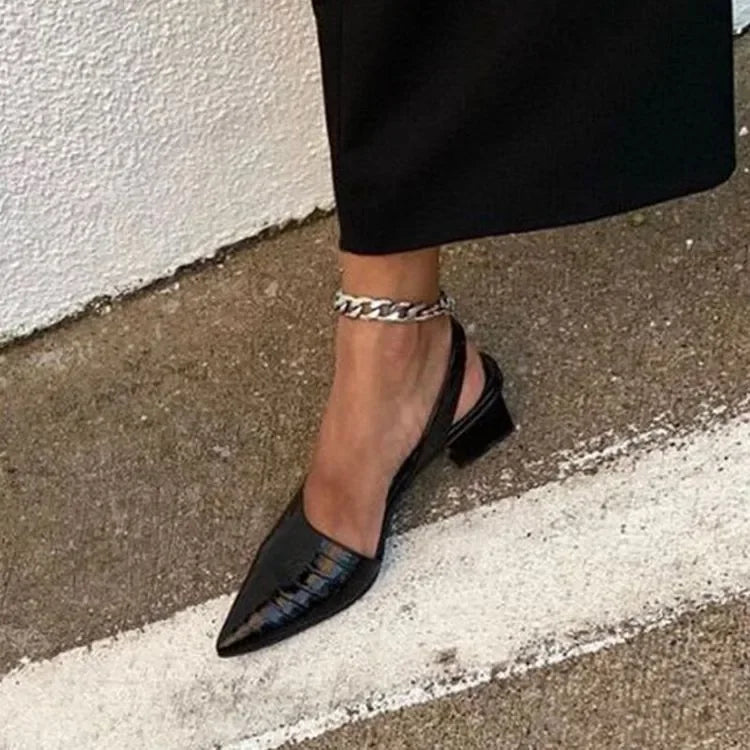 Olvoria | Women's Slingback Pumps with Croco Embossing