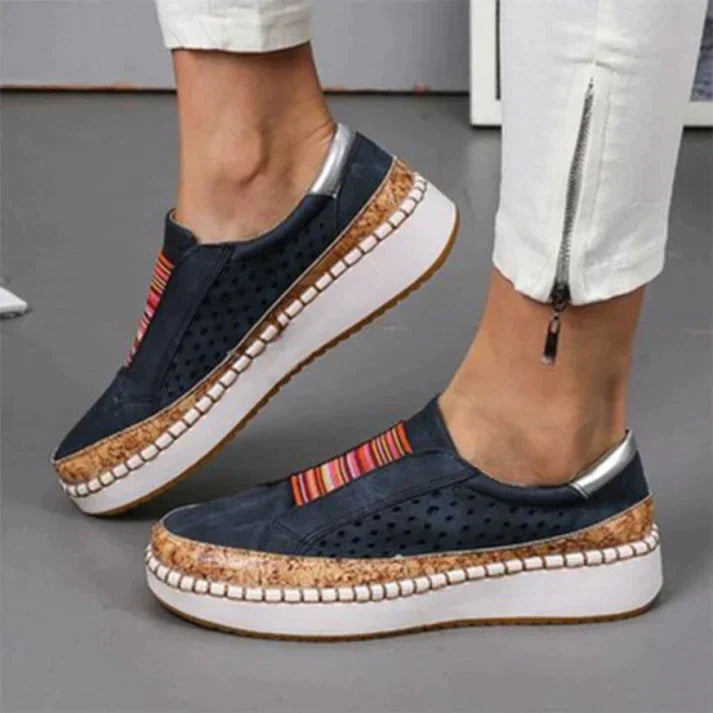 Olvoria | Women's Slip-On Sneakers with Perforated Detail & Multicolored Stripe