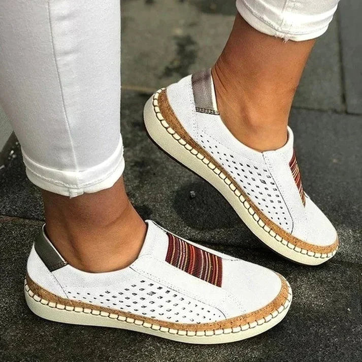 Olvoria | Women's Slip-On Sneakers with Perforated Detail & Multicolored Stripe