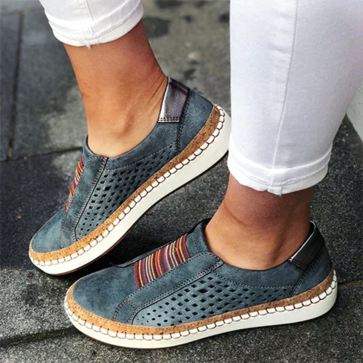 Olvoria | Women's Slip-On Sneakers with Perforated Detail & Multicolored Stripe