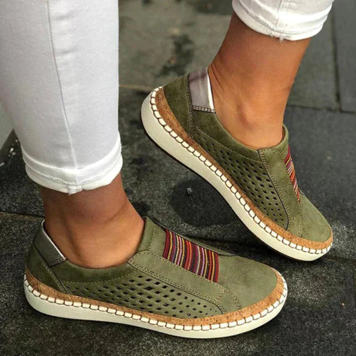 Olvoria | Women's Slip-On Sneakers with Perforated Detail & Multicolored Stripe
