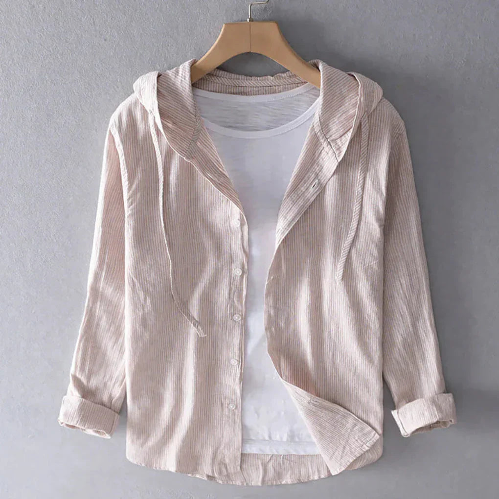 Olvoria | Women's Striped Hooded Linen Shirt