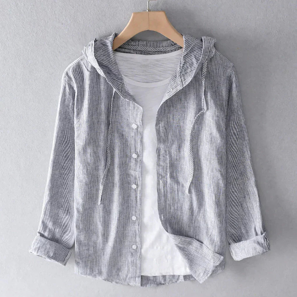 Olvoria | Women's Striped Hooded Linen Shirt