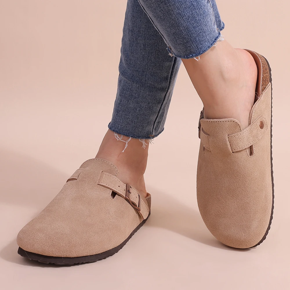 Olvoria | Women's Suede Clogs with Buckle