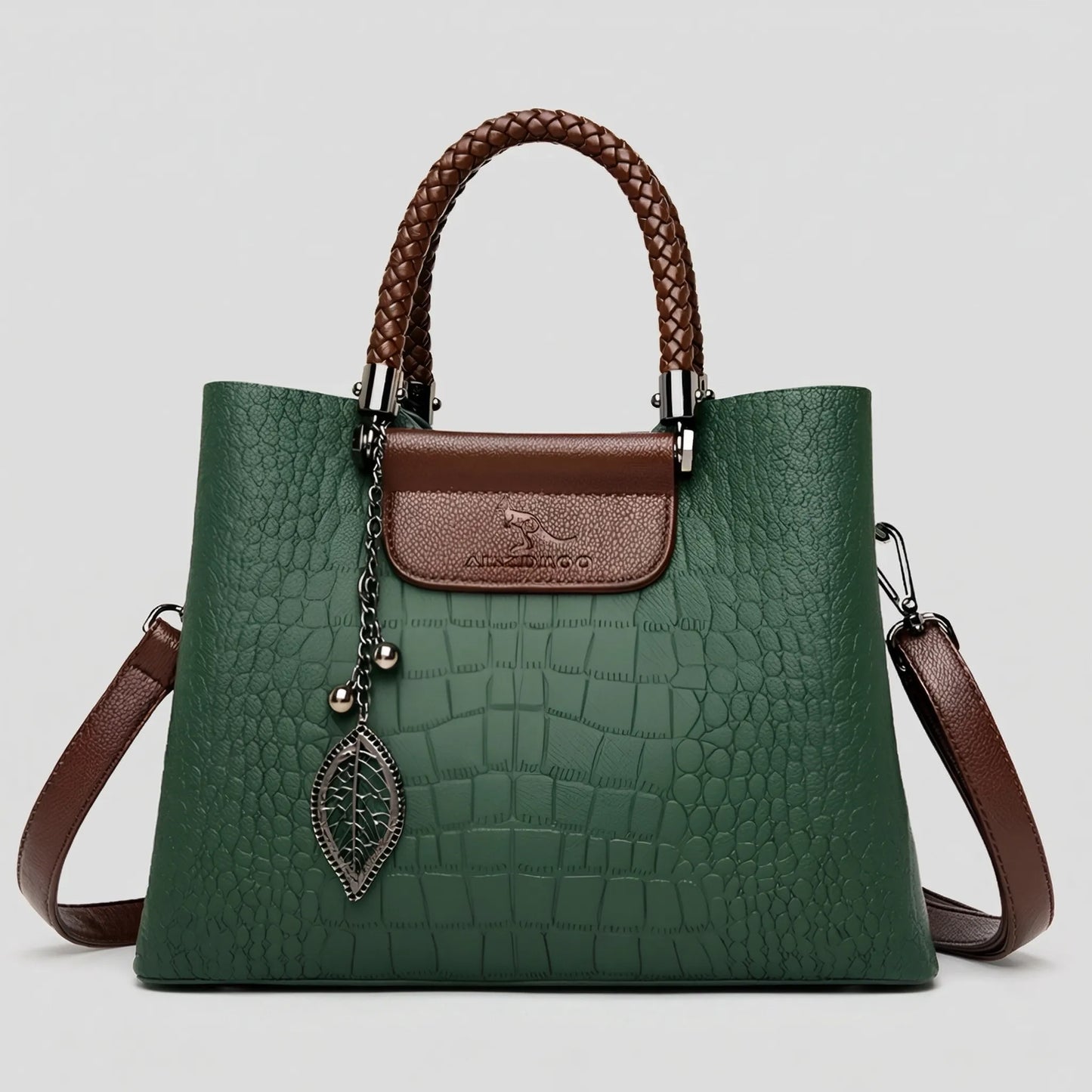 Olvoria | Women's Tote Bag Croc Embossed Handbag Braided Handle