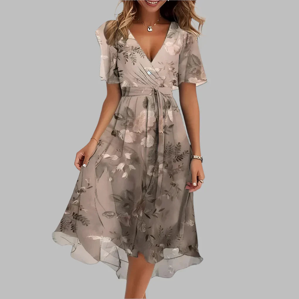 Olvoria | Women's V-Neck Floral Midi Wrap Dress