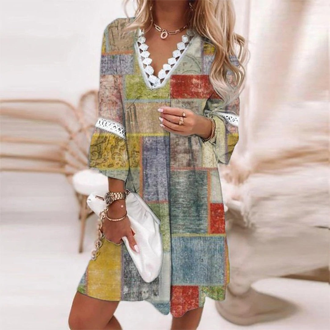 Olvoria | Women's V-Neck Mini Dress with Crochet Trim