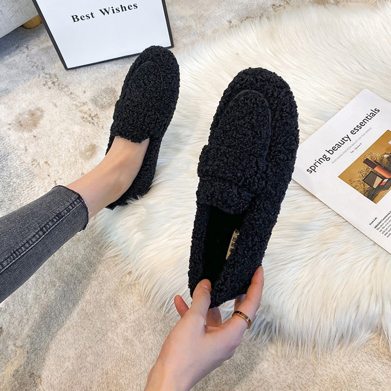 Olvoria | Women's Warm Loafers Fuzzy Slip-Ons