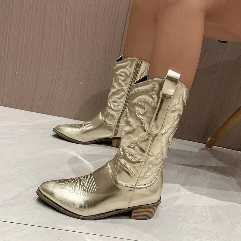 Olvoria | Women's Western Cowboy Boots with Metallic Finish