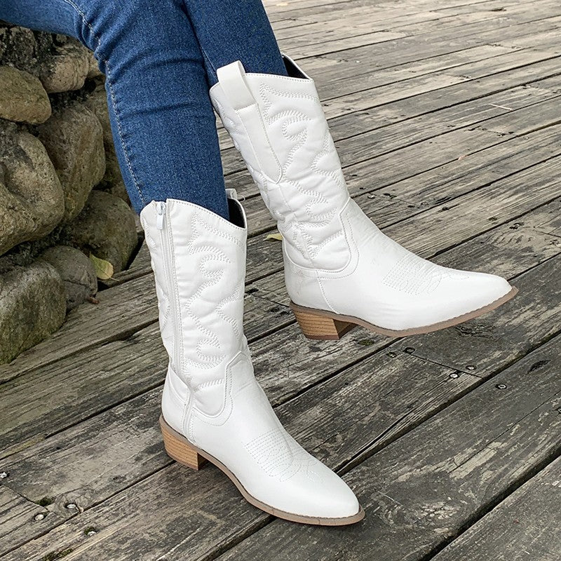 Olvoria | Women's Western Cowboy Boots with Metallic Finish