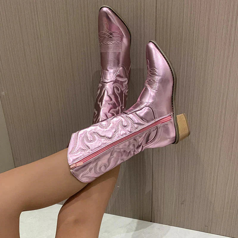 Olvoria | Women's Western Cowboy Boots with Metallic Finish