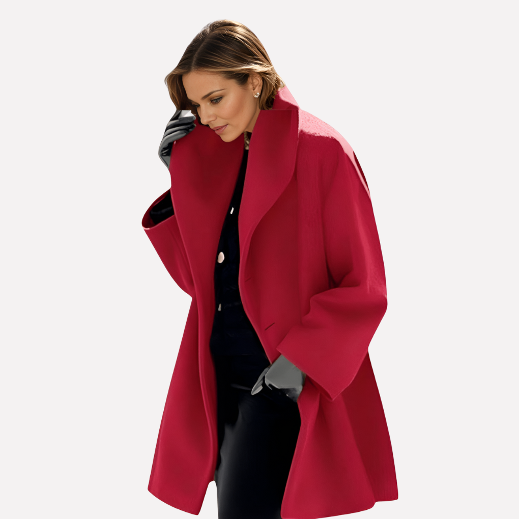 Olvoria | Women's Wide Collar Coat with Drape Detail