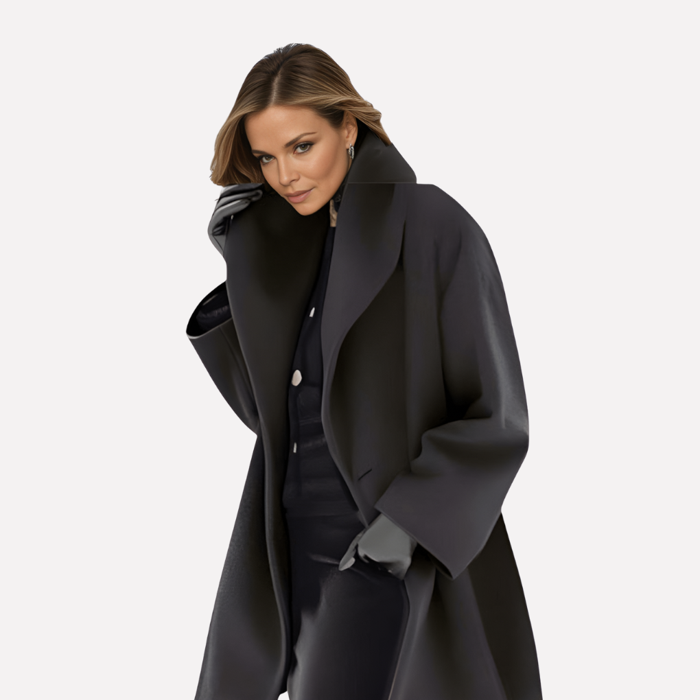 Olvoria | Women's Wide Collar Coat with Drape Detail