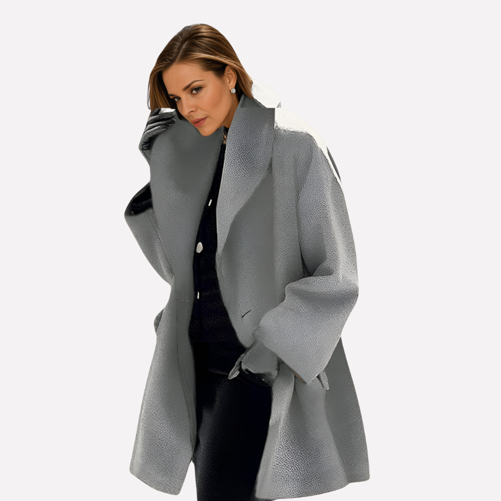 Olvoria | Women's Wide Collar Coat with Drape Detail