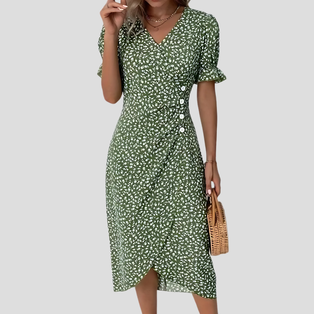 Olvoria | Women's Wrap Midi Dress with Floral Print