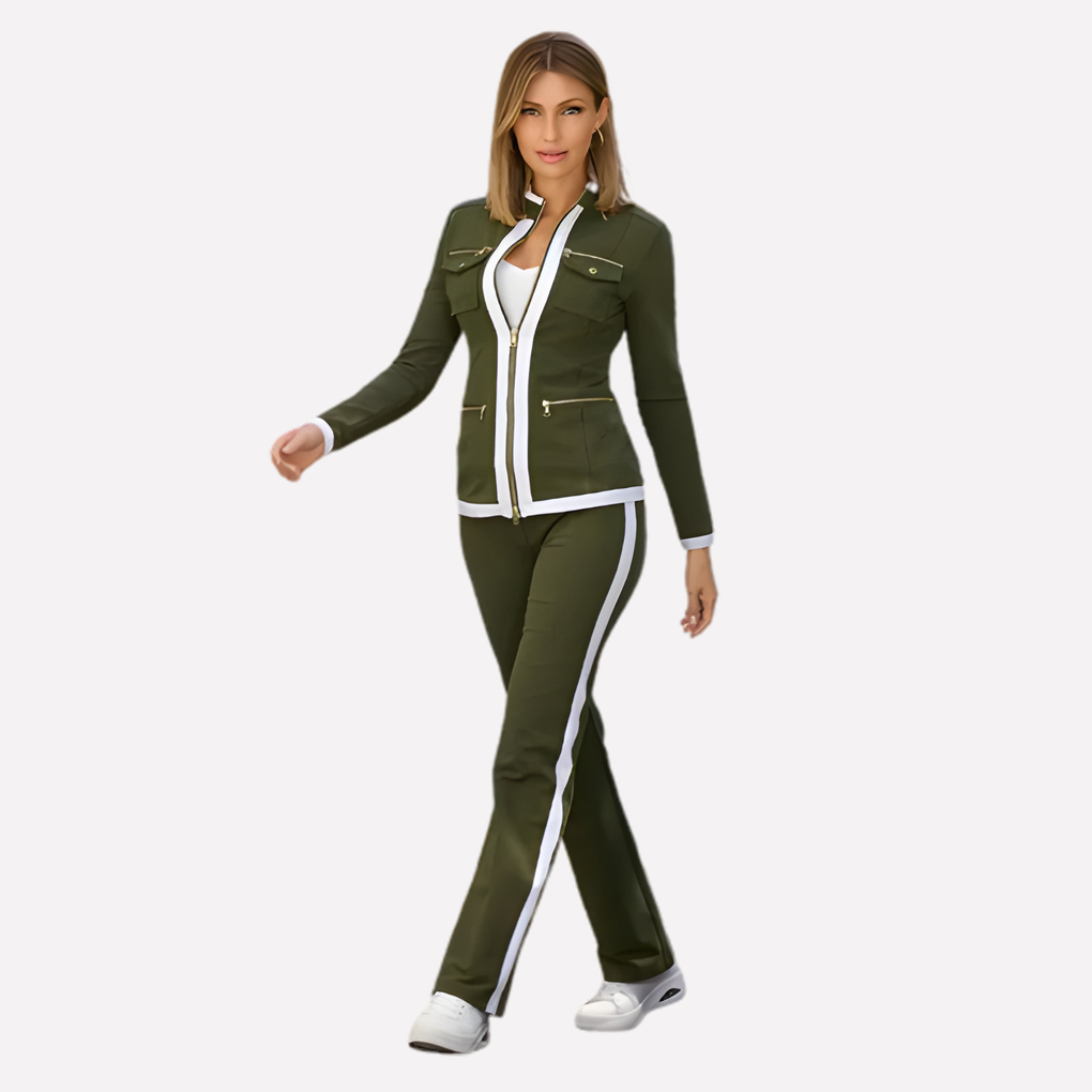 Olvoria | Women's Zip Jacket & Pant Tracksuit Set with Contrast Stripe
