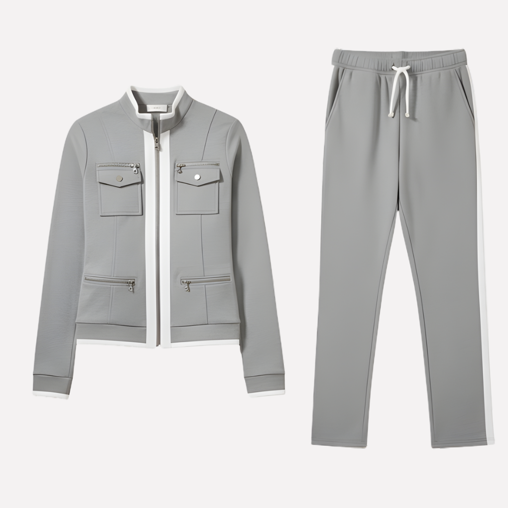 Olvoria | Women's Zip Jacket & Pant Tracksuit Set with Contrast Stripe