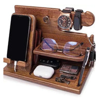 Ropiro | Station d’accueil en bois pour téléphone, à poser sur la table de chevet – Étagère multifonction pour portefeuille, montre et rangement, idéale pour la Saint-Valentin