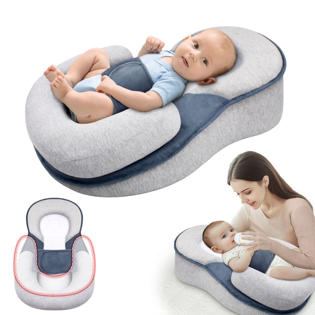 Oreiller orthopédique pour nourrissons – oreiller de positionnement ergonomique, 100% coton, soutien pour un développement sain