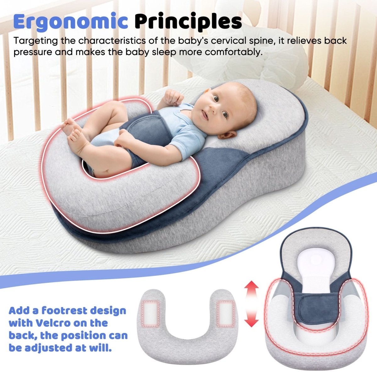 Oreiller orthopédique pour nourrissons – oreiller de positionnement ergonomique, 100% coton, soutien pour un développement sain