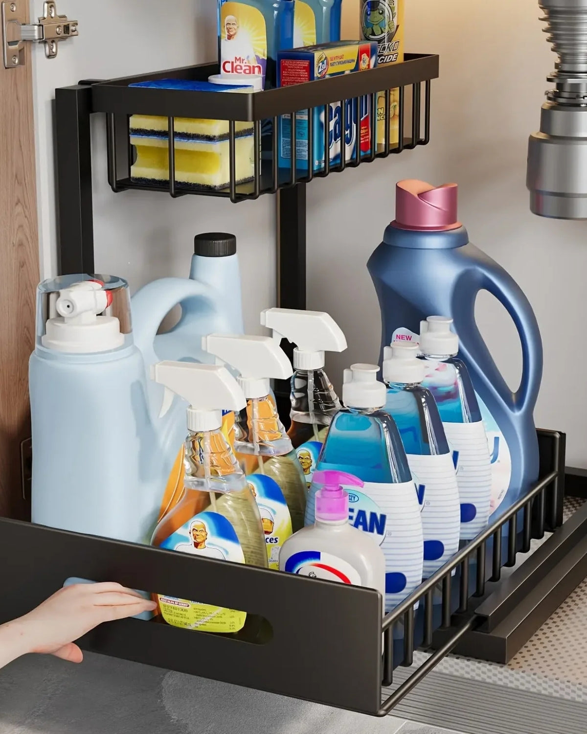 Organiseur coulissant pour placard deux niveaux noir et blanc