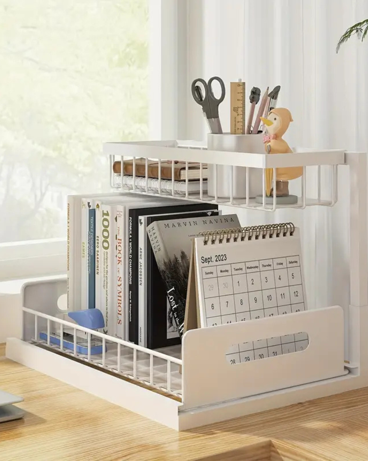 Organiseur coulissant pour placard deux niveaux noir et blanc