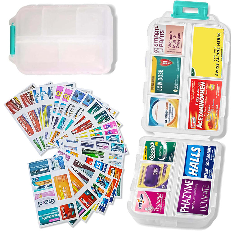 Organiseur de médicaments portable compact de voyage avec 161 étiquettes