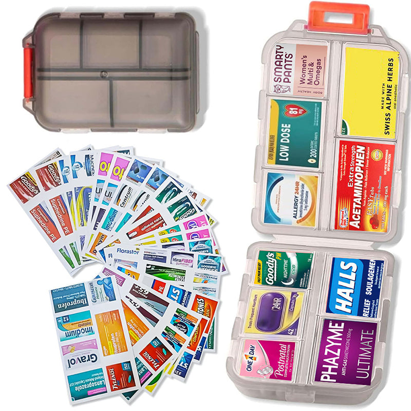 Organiseur de médicaments portable compact de voyage avec 161 étiquettes