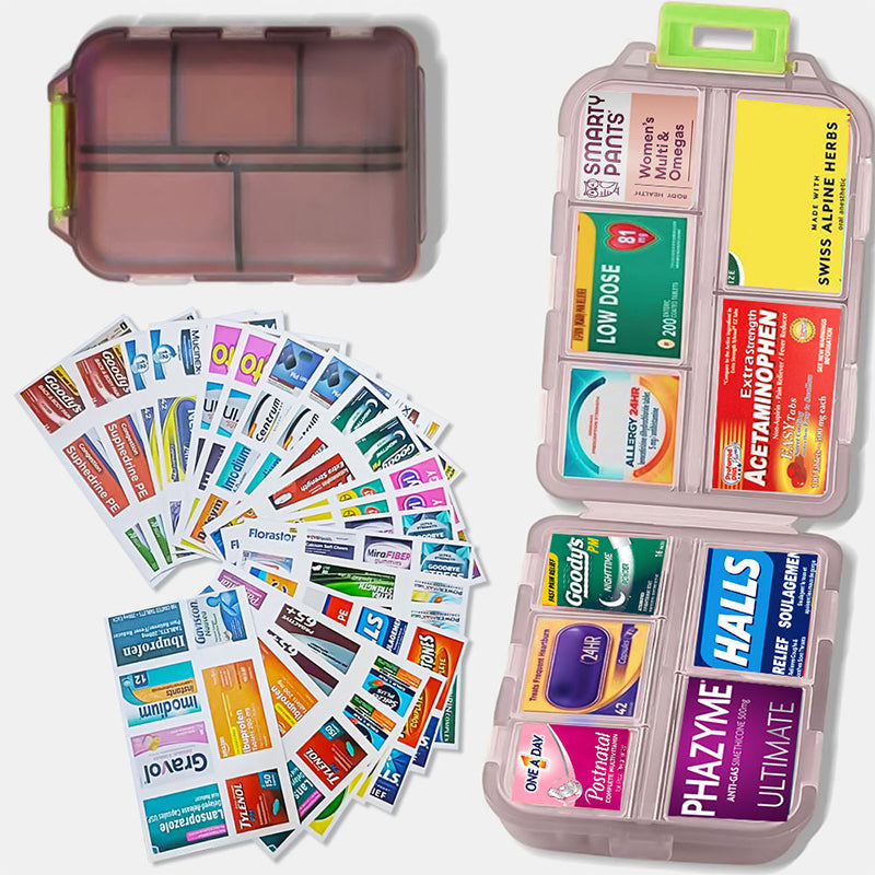 Organiseur de médicaments portable compact de voyage avec 161 étiquettes