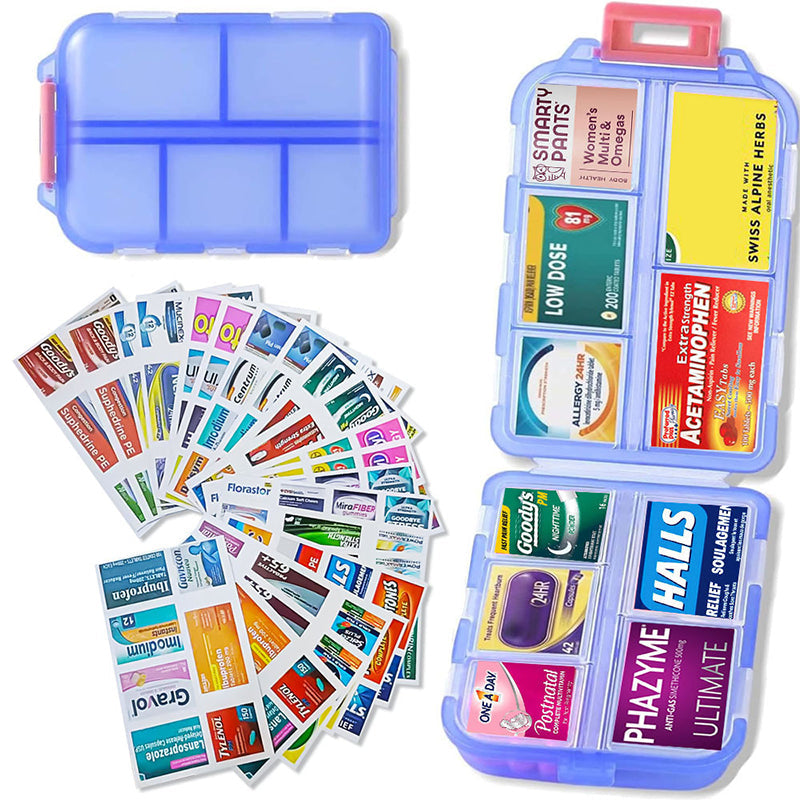Organiseur de médicaments portable compact de voyage avec 161 étiquettes