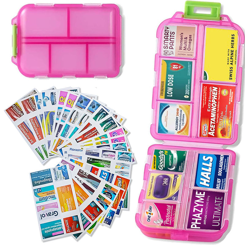 Organiseur de médicaments portable compact de voyage avec 161 étiquettes