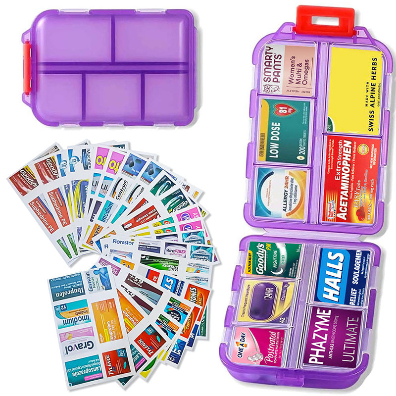 Organiseur de médicaments portable compact de voyage avec 161 étiquettes