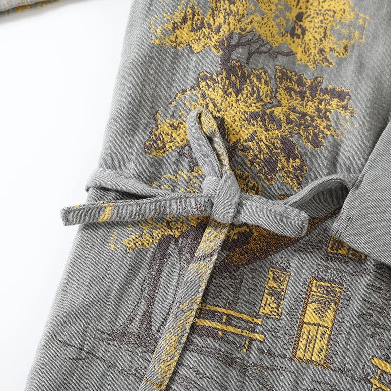 PAINTDRAPE – Artistic Watercolor Cotton Kimono Pajama Set for Relaxed Home Comfort